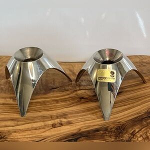 MCM AS Solingen Germany Candle Holders Brushed Steel Tripod Atomic 2 Set EUC